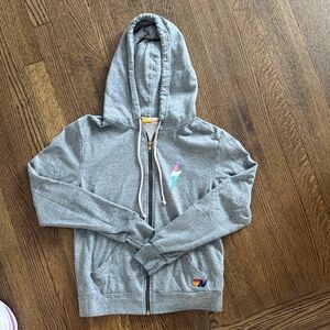 Aviator Nation Bolt Zip Hoodie in Gray - size small.